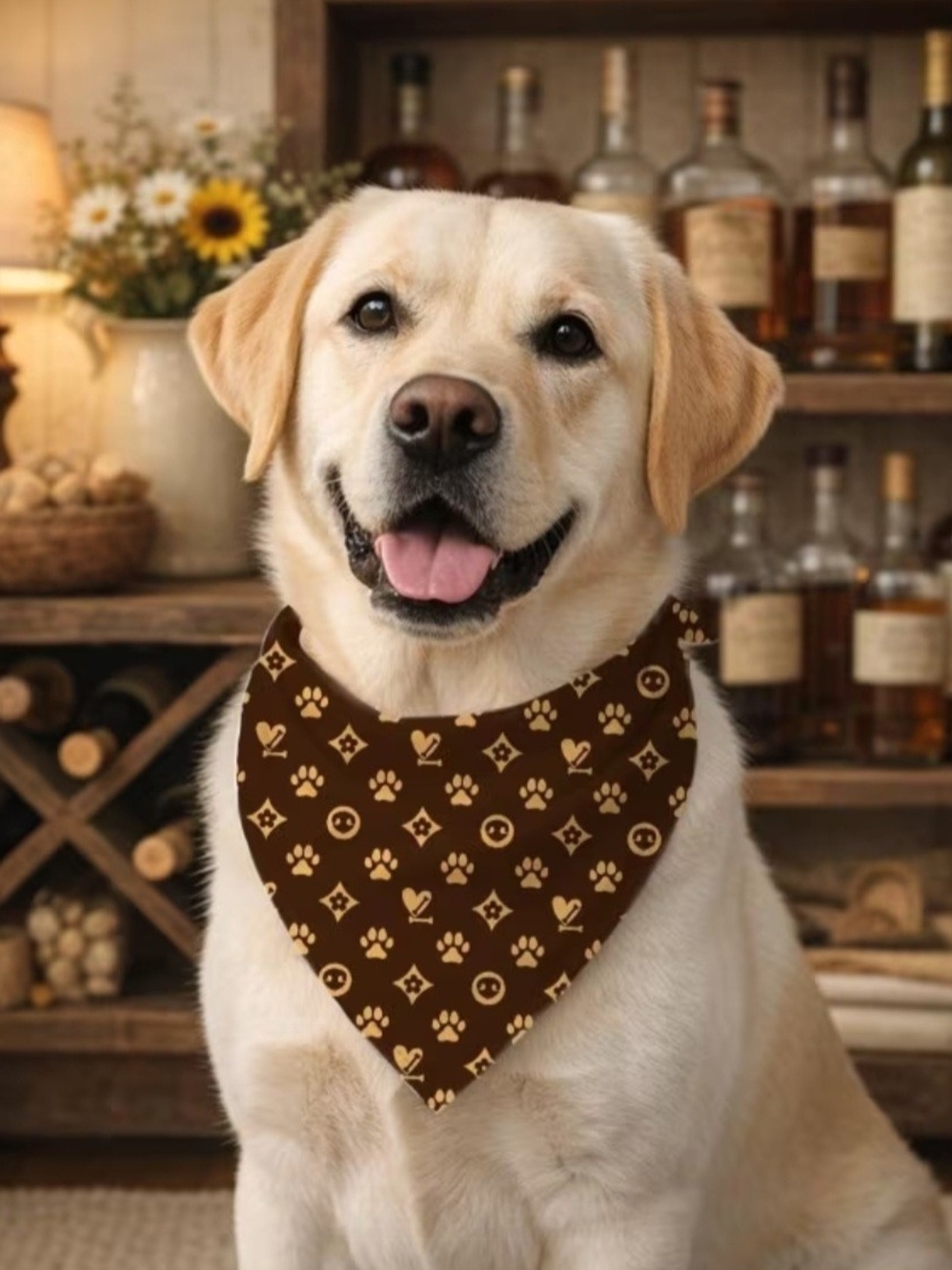 Brown Patterned Dog Bandana - Stylish Puppy Accessory